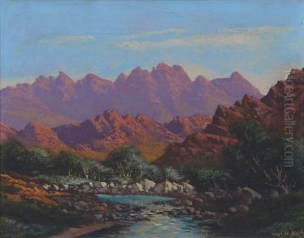 River Through The Mountains Oil Painting by Tinus de Jongh