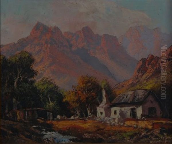 A Cottage Beside A Stream In The Mountains Oil Painting by Tinus de Jongh