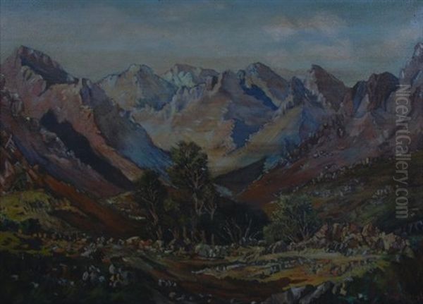 An Extensive Mountainous Landscape Oil Painting by Tinus de Jongh