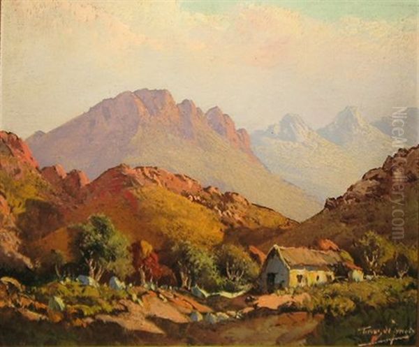 Cottage In A Mountainous Landscape Oil Painting by Tinus de Jongh