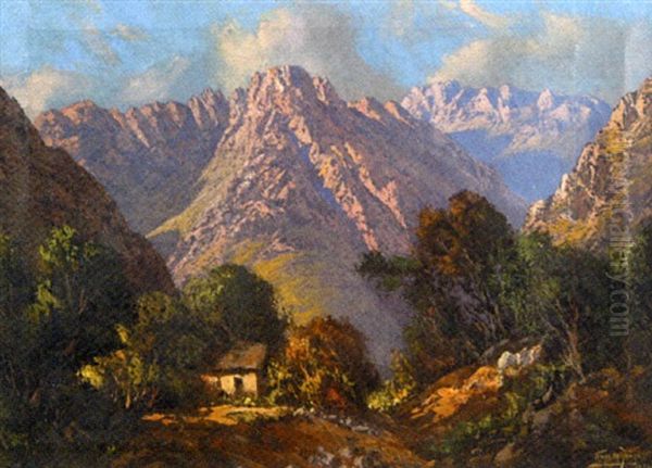 A Cottage Beneath The Mountains Oil Painting by Tinus de Jongh