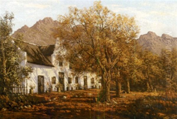 A Cape Homestead Amongst Oaks by Tinus de Jongh