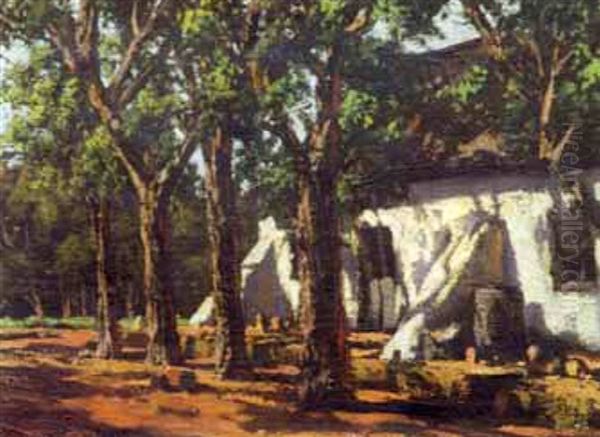 A Farm House Beneath Trees Oil Painting by Tinus de Jongh