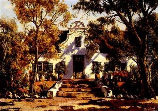 A Cape Dutch Manor House Amidst Trees Oil Painting by Tinus de Jongh