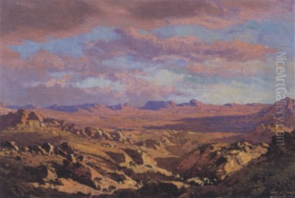 Sunset In The Karoo Oil Painting by Tinus de Jongh