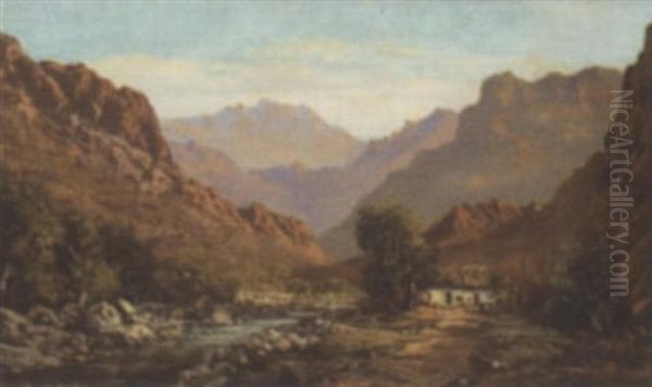 A Cottage In A Mountainous Landscape Oil Painting by Tinus de Jongh