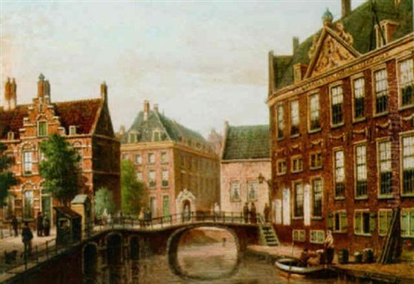 A View Of The Grimburgwal, Amsterdam Oil Painting by Tinus de Jongh