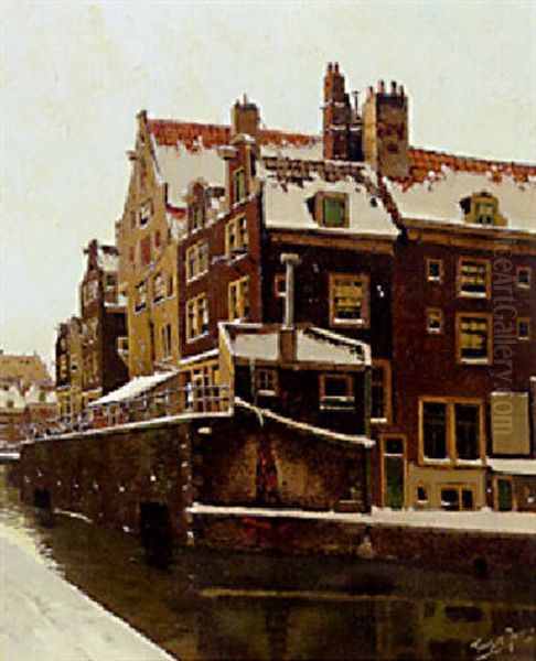 A View Of The Grimnessesluis, Amsterdam Oil Painting by Tinus de Jongh