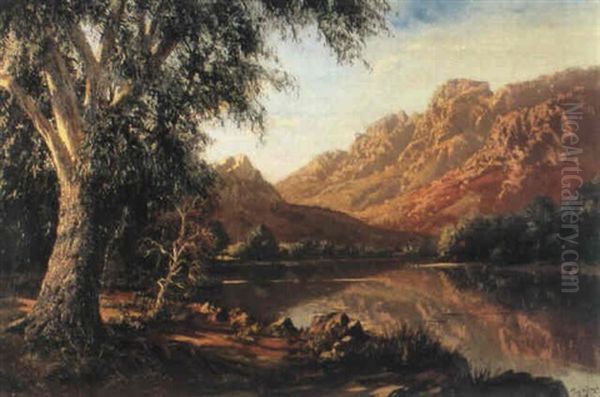 River Landscape, A Tree In The Foreground Oil Painting by Tinus de Jongh