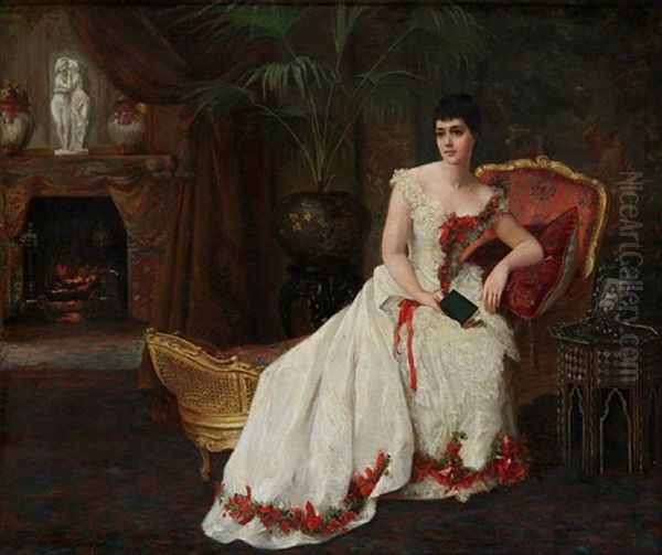 Reverie By The Fireplace Oil Painting by Gustave Leonhard de Jonghe