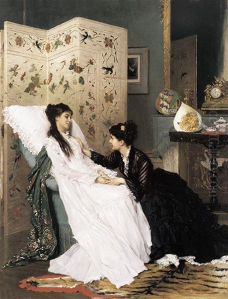 Het Bezoek Oil Painting by Gustave Leonhard de Jonghe