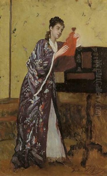 Elegante Au Kimono Oil Painting by Gustave Leonhard de Jonghe