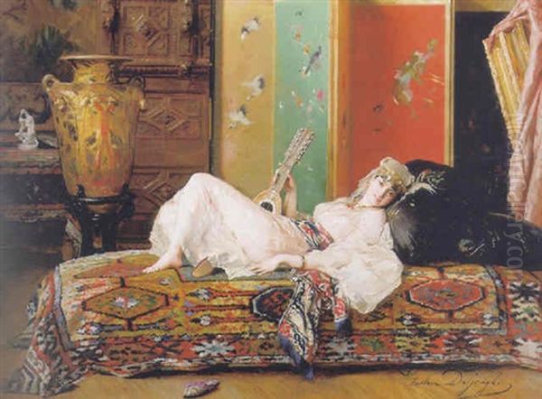 A Reclining Odalisque Oil Painting by Gustave Leonhard de Jonghe