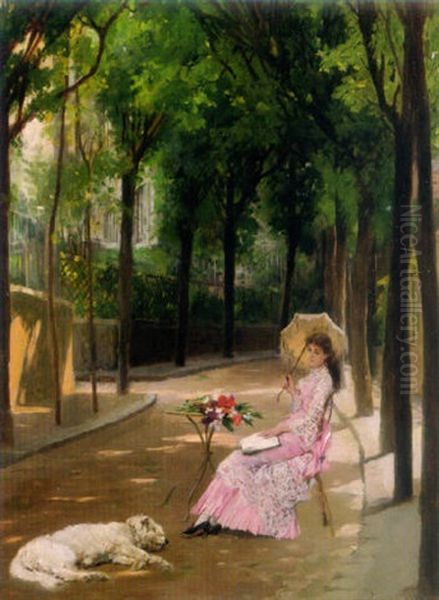 An Afternoon In The Park Oil Painting by Gustave Leonhard de Jonghe