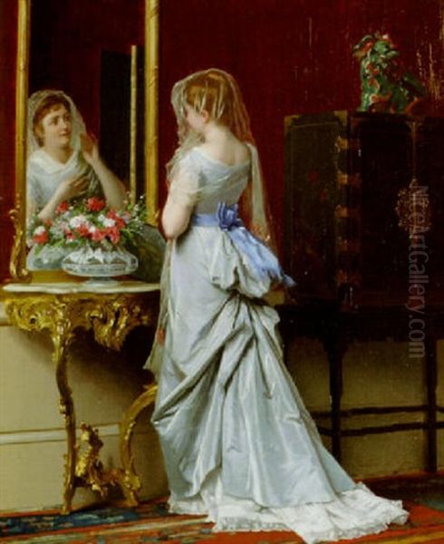 A Fair Reflection Oil Painting by Gustave Leonhard de Jonghe