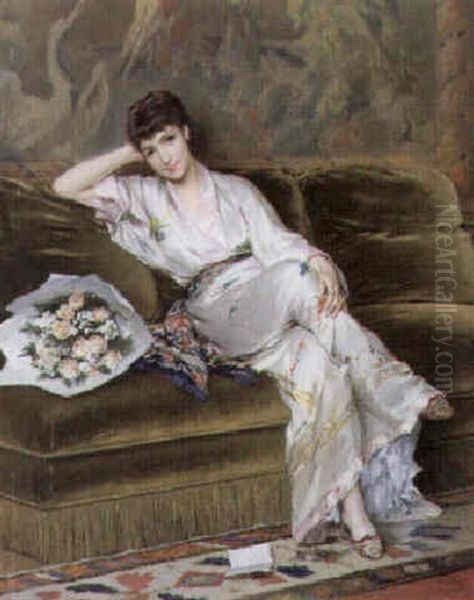 Jonge Vrouw In Kimono Oil Painting by Gustave Leonhard de Jonghe