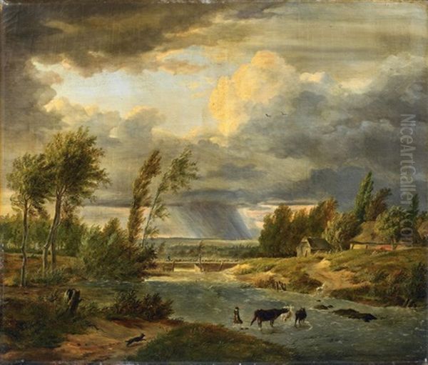 Sommerliche Landschaft Bei Aufziehendem Gewittersturm Oil Painting by Jean-Baptiste de Jonghe