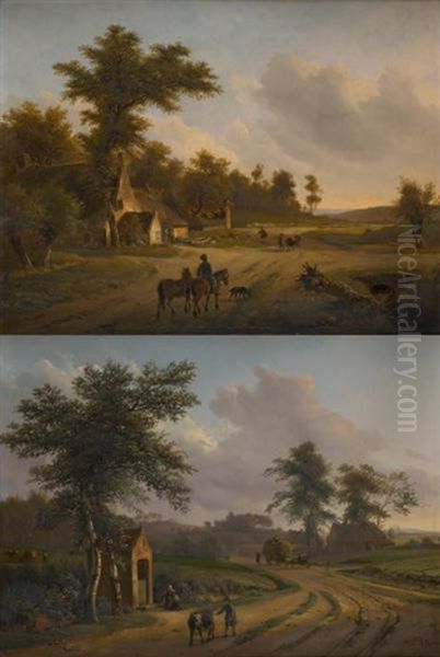 Paysages Animes (2 Works) Oil Painting by Jean-Baptiste de Jonghe