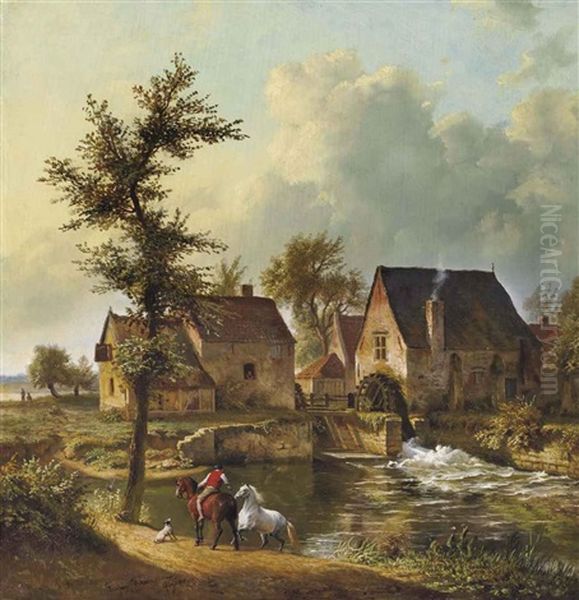 Chevaux A La Mare Oil Painting by Jean-Baptiste de Jonghe