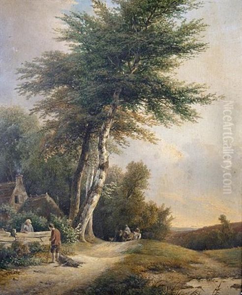 Travellers On A Country Path Oil Painting by Jean-Baptiste de Jonghe