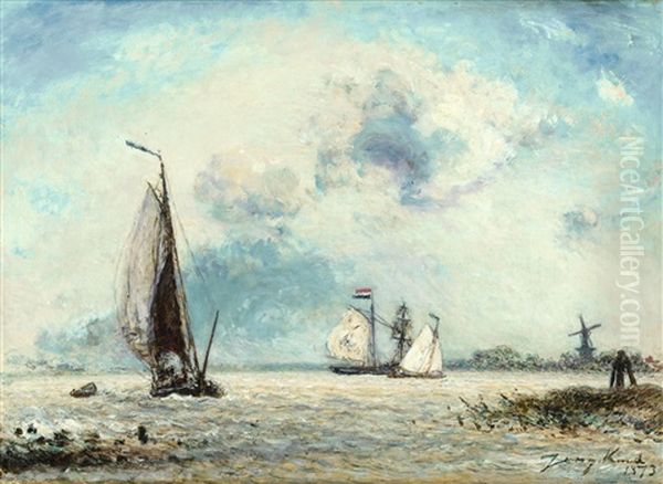 Sailing Boats On The Meuse Oil Painting by Johan Barthold Jongkind