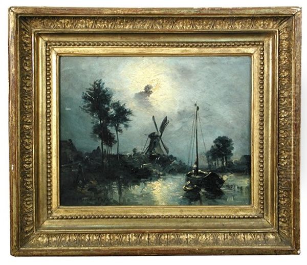 Moonlight Scene With A Windmill Oil Painting by Johan Barthold Jongkind