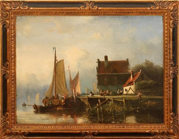 Seaport Scene Oil Painting by Johan Barthold Jongkind