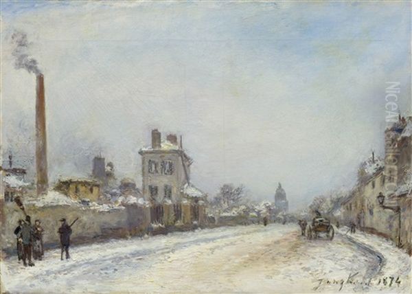 Street Scene In Paris In Winter: Rue Notre-dame-des-champs Mit Dem Dom Val-de-grace Im Hintergrund Oil Painting by Johan Barthold Jongkind