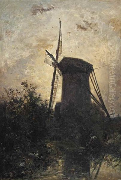 Le Moulin Et Les Lavandieres, Hollande Oil Painting by Johan Barthold Jongkind