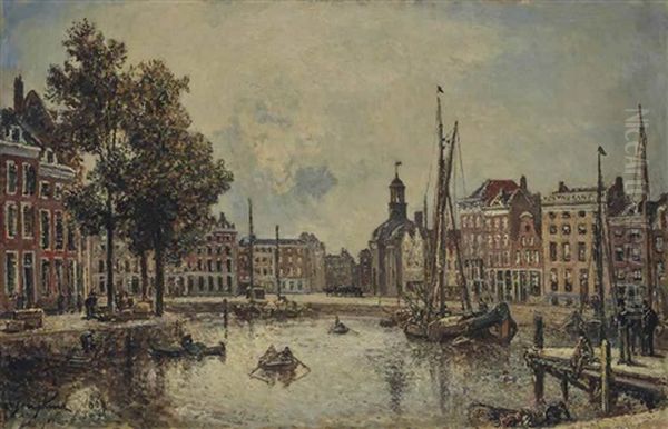 Le Port De Rotterdam, Le Matin : Vue Sur La Bourse Oil Painting by Johan Barthold Jongkind