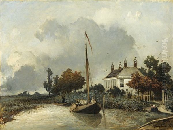 Le Pavillon Pres Du Parc Frederic, Environs De Haarlem, Hollande Oil Painting by Johan Barthold Jongkind