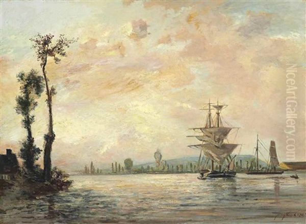 La Seine Pres De Rouen Oil Painting by Johan Barthold Jongkind