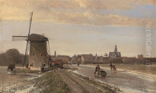 Vue De Maassluis En Hiver Oil Painting by Johan Barthold Jongkind