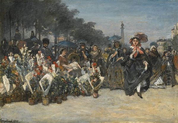 Le Marche Aux Fleurs, Boulevard Richard Lenoir, Paris Oil Painting by Johan Barthold Jongkind