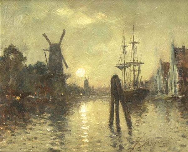 Hafeneinfahrt Im Mondlicht Oil Painting by Johan Barthold Jongkind