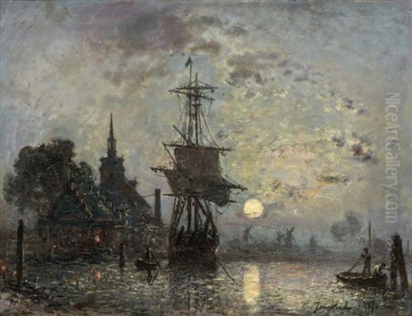 Rotterdam La Nuit: Le Hoofdpoort Oil Painting by Johan Barthold Jongkind