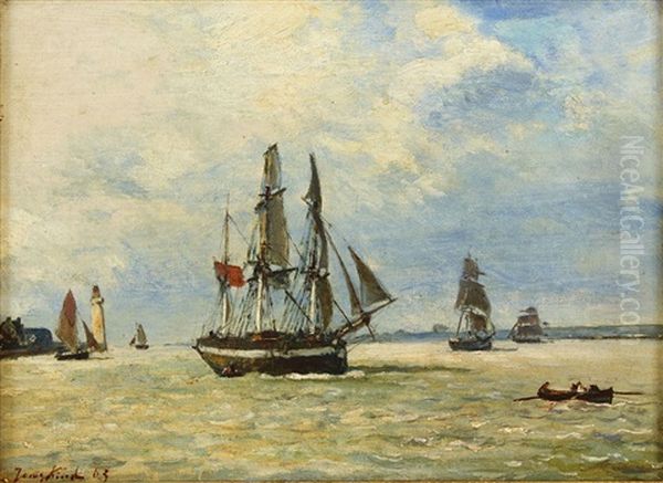 Bateaux Sortant Du Port De Honfleur Oil Painting by Johan Barthold Jongkind