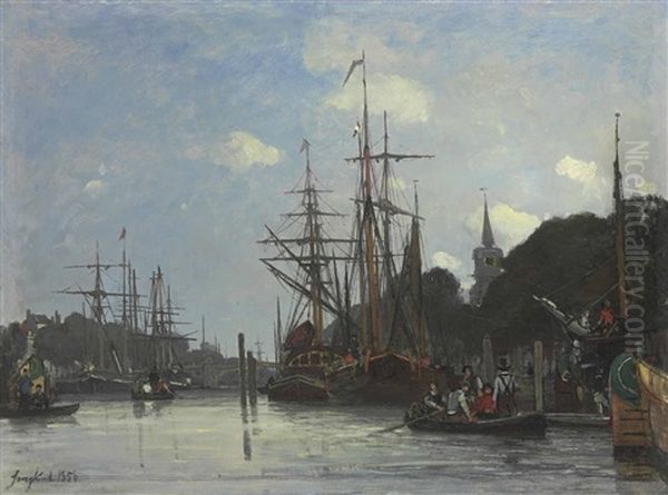 Bateaux A Quai, Hollande Oil Painting by Johan Barthold Jongkind