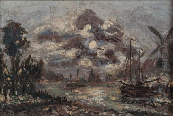 Clair De Lune Sur Le Canal A Dordrecht Oil Painting by Johan Barthold Jongkind