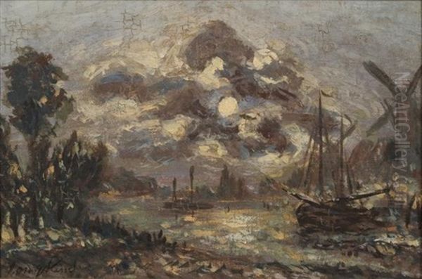 Clair De Lune Sur Le Canal A Dordrecht Oil Painting by Johan Barthold Jongkind