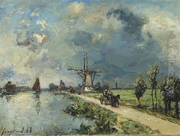 La Route Pres De Rotterdam, Effet De Pluie Oil Painting by Johan Barthold Jongkind