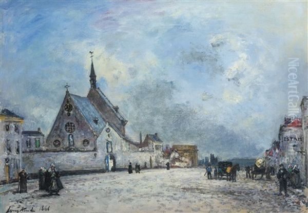 La Place De L'eglise Oil Painting by Johan Barthold Jongkind