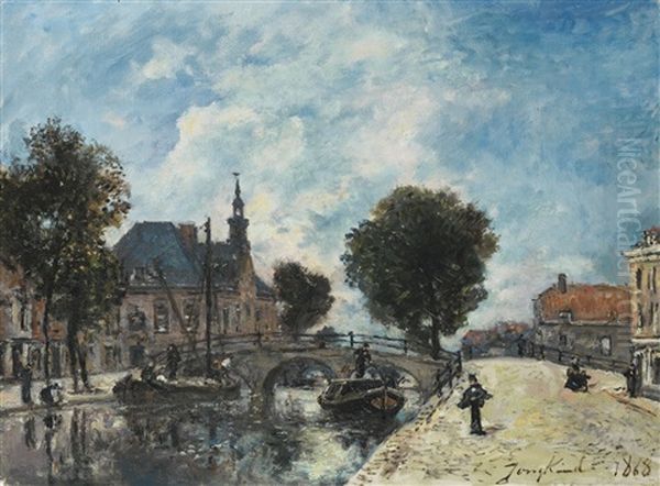 Le Spui A La Haye Oil Painting by Johan Barthold Jongkind