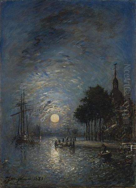 Le Port De Dordrecht Au Crepuscule Oil Painting by Johan Barthold Jongkind