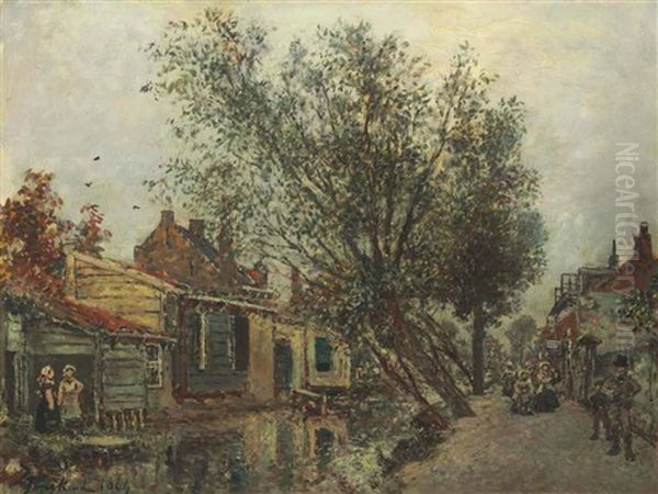 L'allee Des Jardiniers A Rotterdam, Printemps Oil Painting by Johan Barthold Jongkind