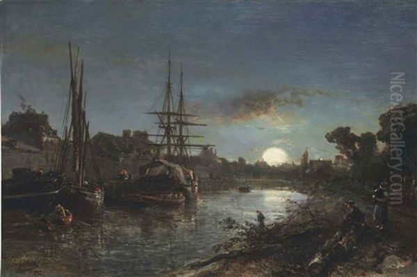 Claire De Lune Aux Environs De Paris Oil Painting by Johan Barthold Jongkind