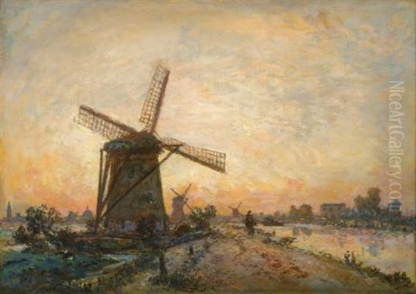 Halage En Hollande Oil Painting by Johan Barthold Jongkind