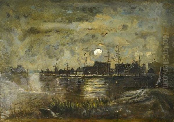 Clair De Lune Sur Un Canal, Hollande Oil Painting by Johan Barthold Jongkind