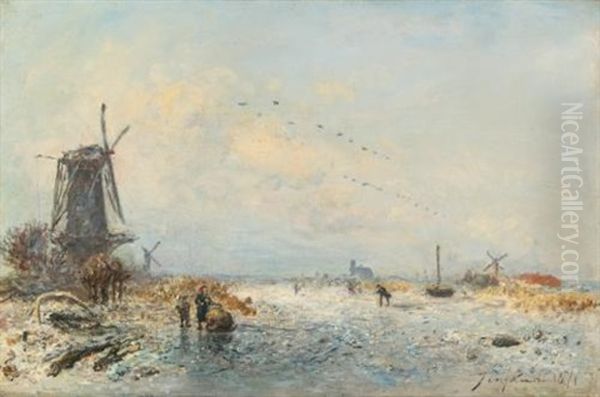 Scene D'hiver En Hollande Oil Painting by Johan Barthold Jongkind