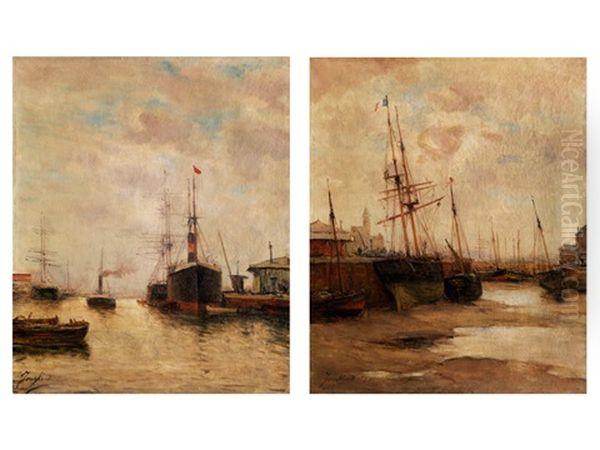 Im Hafen (+ Wattenmeer Bei Ebbe; Pair) by Johan Barthold Jongkind